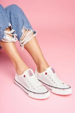 Trampki Damskie Cross Jeans Białe Siateczka FF2R4016C