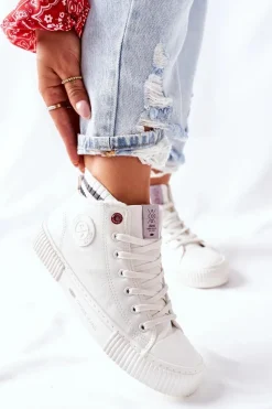 Trampki Damskie Cross Jeans Wysokie Białe II2R4022