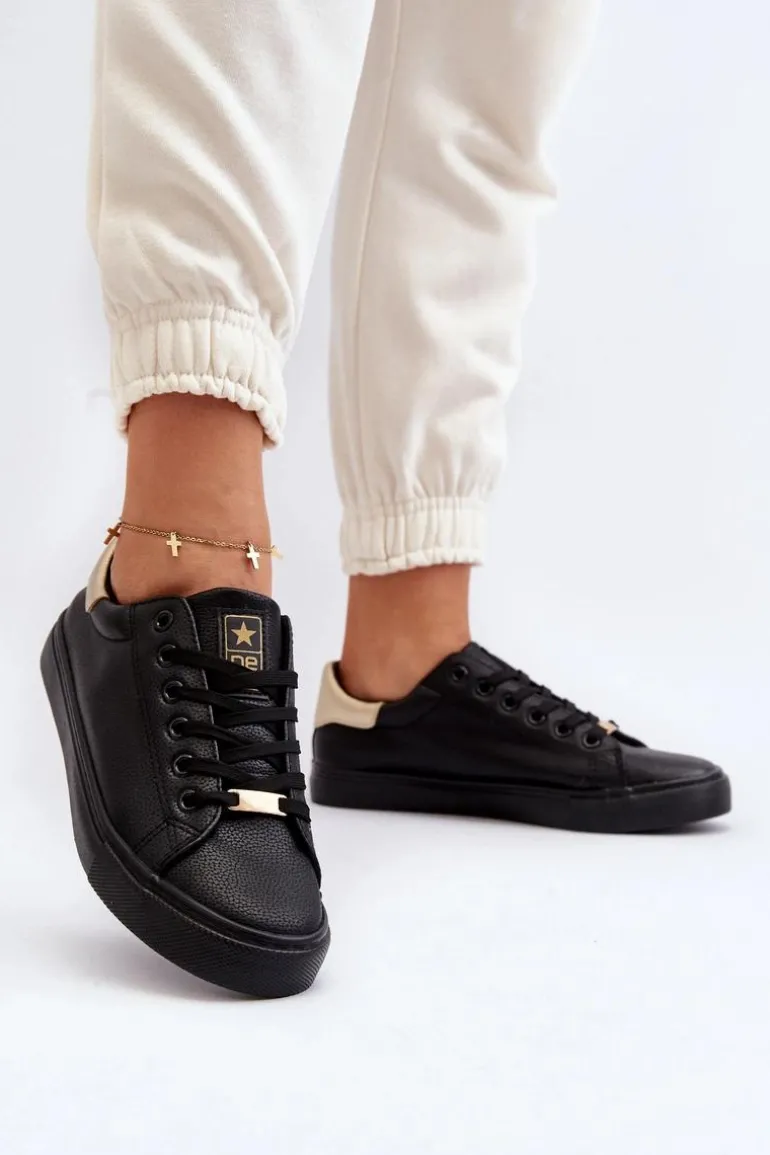 Trampki Damskie Eko Skóra Czarne Tiraelle