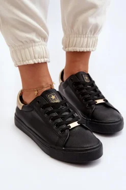 Trampki Damskie Eko Skóra Czarne Tiraelle