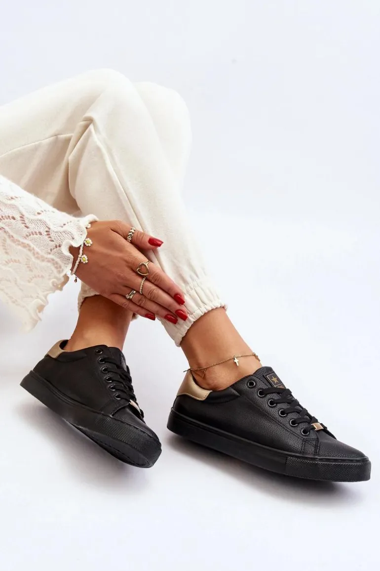 Trampki Damskie Eko Skóra Czarne Tiraelle