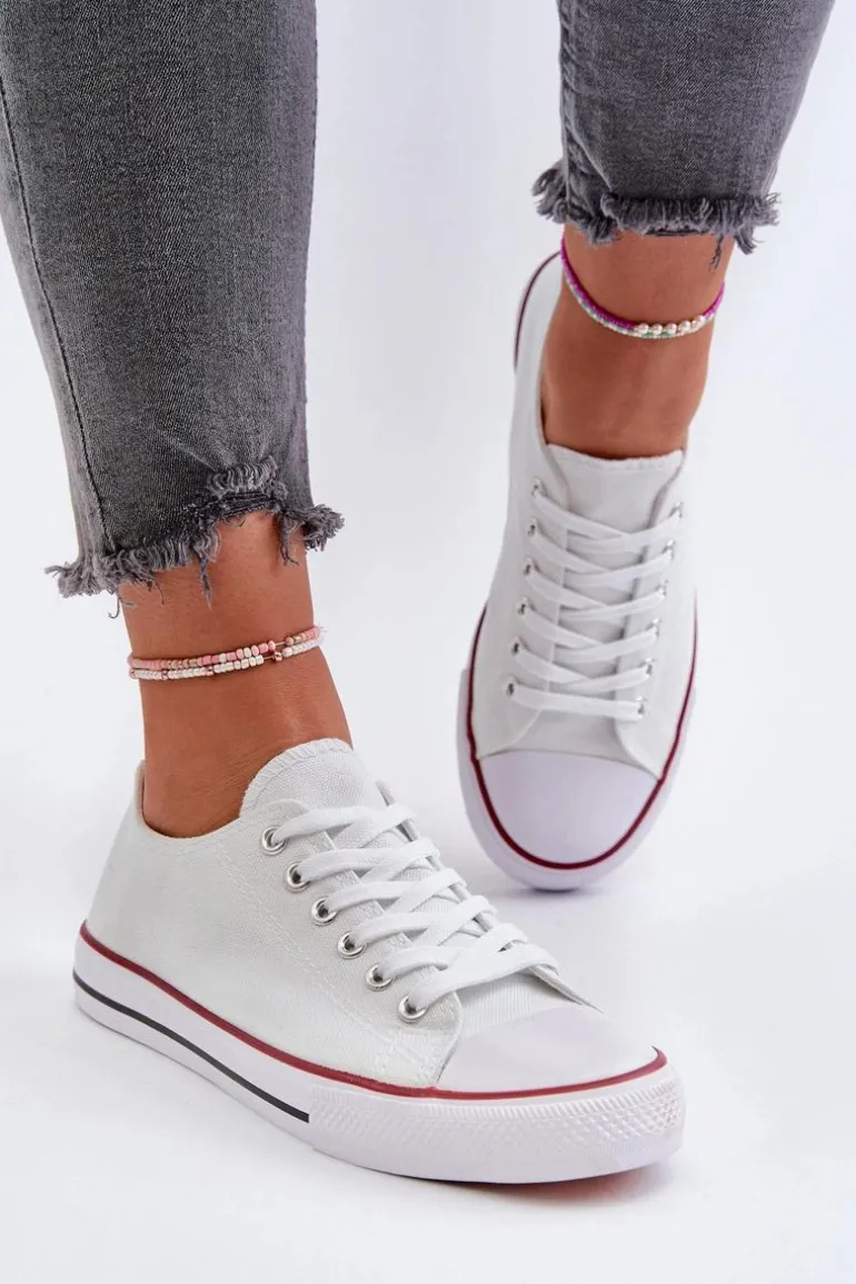 Trampki Damskie Klasyczne Niskie Białe Caelira