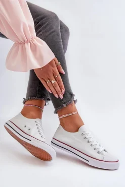 Trampki Damskie Klasyczne Niskie Białe Caelira