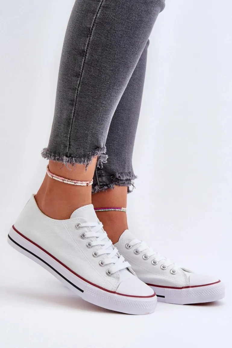 Trampki Damskie Klasyczne Niskie Białe Caelira