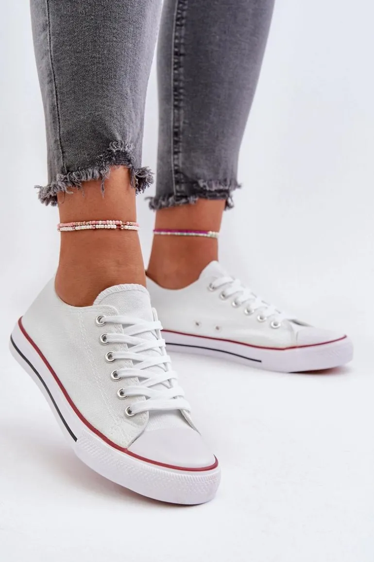 Trampki Damskie Klasyczne Niskie Białe Caelira