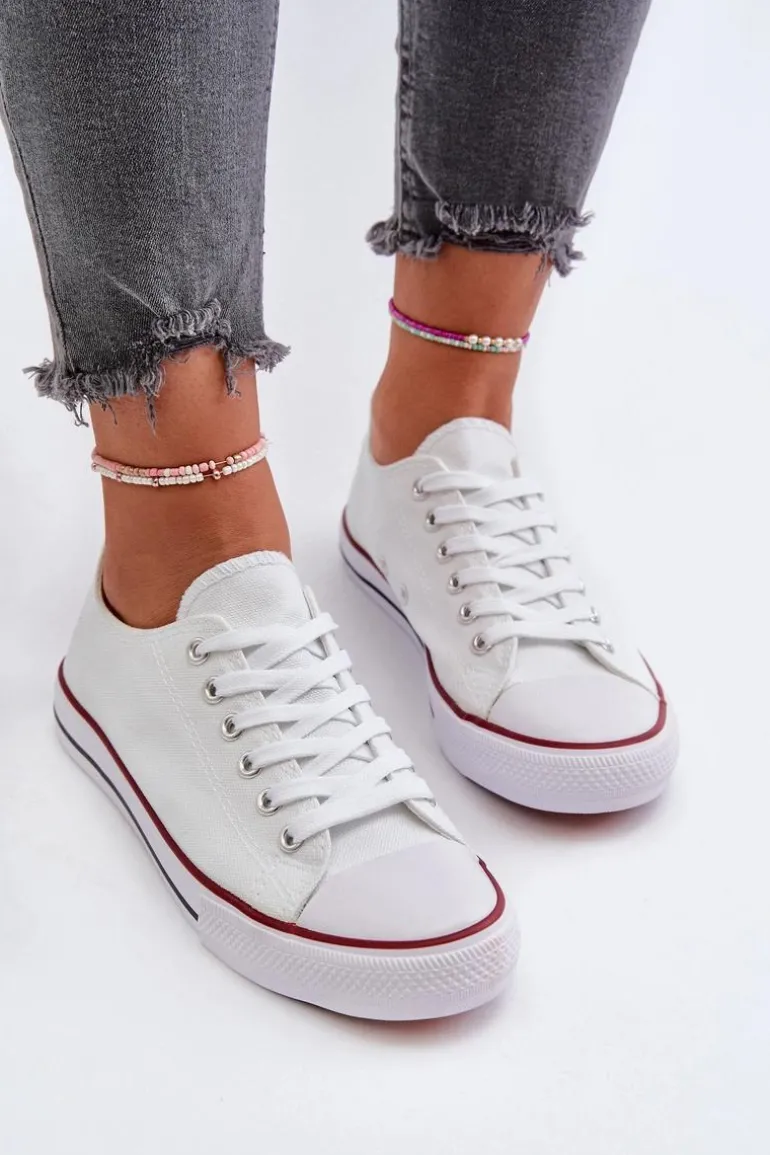 Trampki Damskie Klasyczne Niskie Białe Caelira