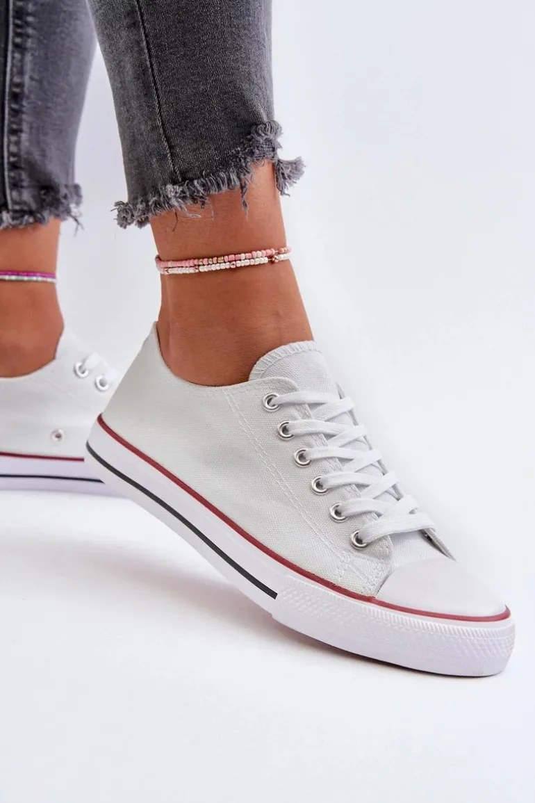 Trampki Damskie Klasyczne Niskie Białe Caelira