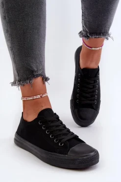 Trampki Damskie Klasyczne Niskie Czarne Caelira