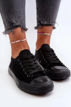 Trampki Damskie Klasyczne Niskie Czarne Caelira