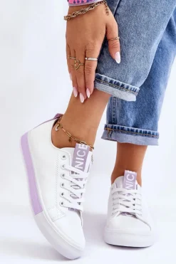 Trampki Damskie Klasyczne Biało-Fioletowe Ville