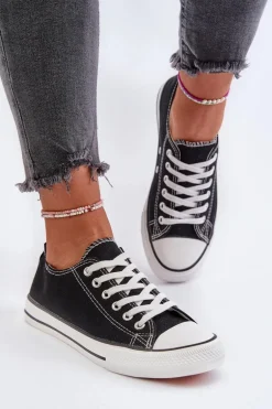 Trampki Damskie Klasyczne Niskie Czarne Caelira