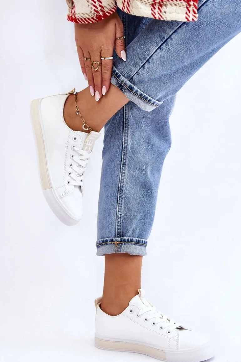 Trampki Damskie Klasyczne Biało-Beżowe Ville