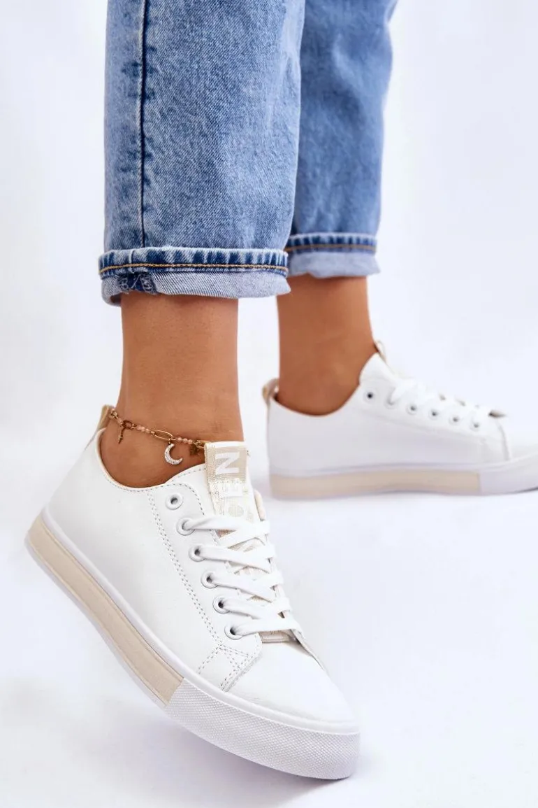 Trampki Damskie Klasyczne Biało-Beżowe Ville