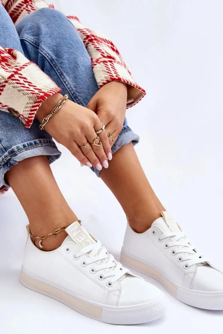 Trampki Damskie Klasyczne Biało-Beżowe Ville