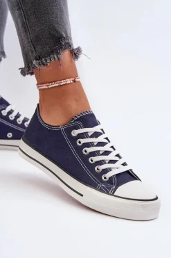 Trampki Damskie Klasyczne Niskie Granatowe Caelira