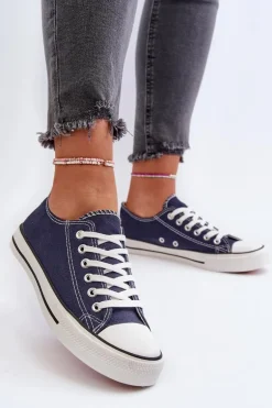 Trampki Damskie Klasyczne Niskie Granatowe Caelira