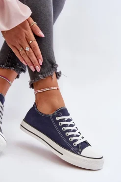 Trampki Damskie Klasyczne Niskie Granatowe Caelira