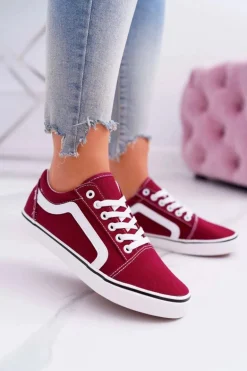 Trampki Damskie Materiałowe Bordowe Bestro