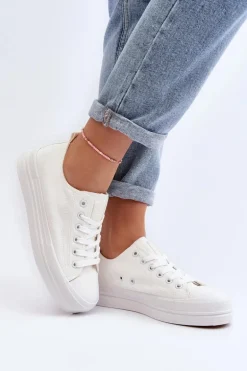 Trampki Damskie Materiałowe Białe Staneva