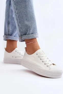 Trampki Damskie Materiałowe Białe Staneva