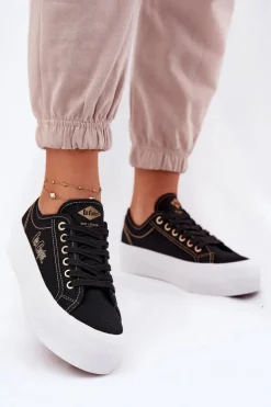 Trampki Damskie Materiałowe Na Platformie Lee Cooper LCW-25-31-3431L Czarne