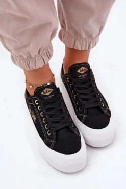 Trampki Damskie Materiałowe Na Platformie Lee Cooper LCW-25-31-3431L Czarne