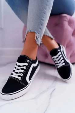 Trampki Damskie Materiałowe Czarne Bestro