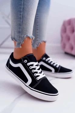 Trampki Damskie Materiałowe Czarne Bestro