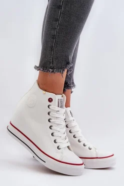 Trampki Damskie Na Koturnie Cross Jeans NN2R4004 Białe