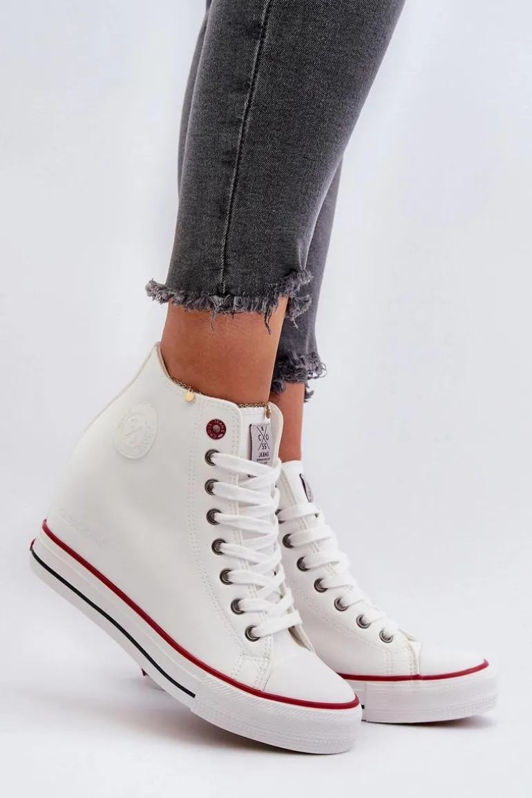 Trampki Damskie Na Koturnie Cross Jeans NN2R4004 Białe