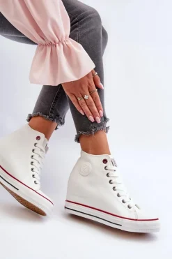 Trampki Damskie Na Koturnie Cross Jeans NN2R4004 Białe