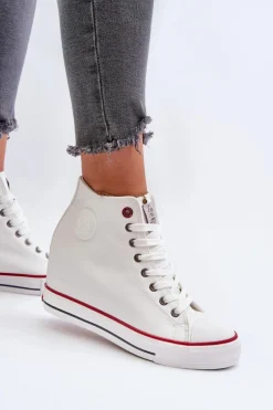 Trampki Damskie Na Koturnie Cross Jeans NN2R4004 Białe