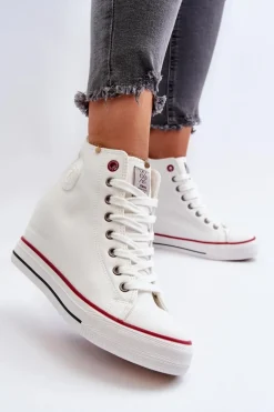 Trampki Damskie Na Koturnie Cross Jeans NN2R4004 Białe