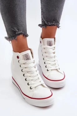 Trampki Damskie Na Koturnie Cross Jeans NN2R4004 Białe