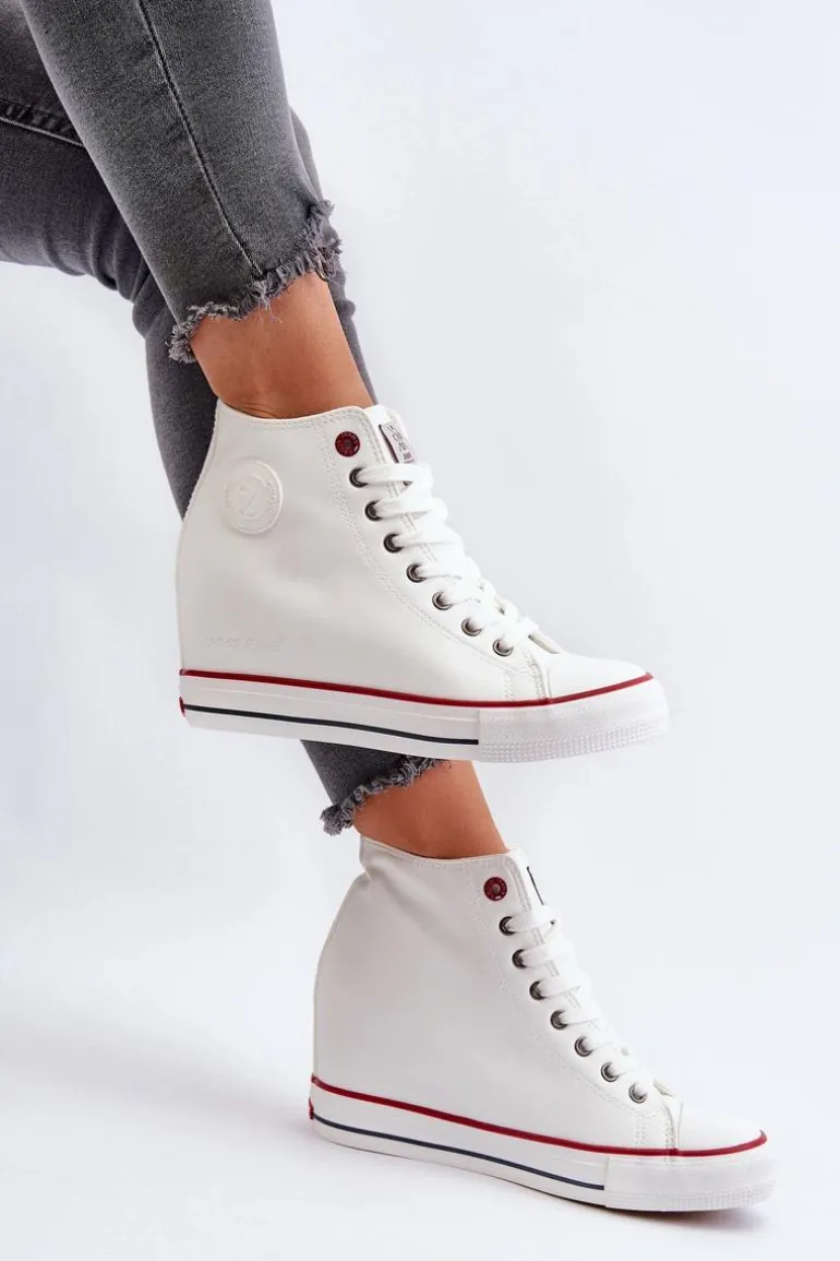 Trampki Damskie Na Koturnie Cross Jeans NN2R4004 Białe