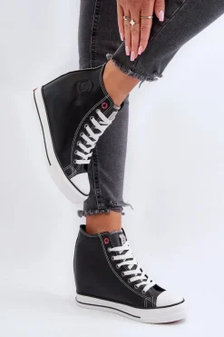 Trampki Damskie Na Koturnie Cross Jeans NN2R4005 Czarne