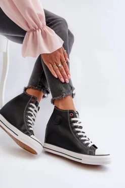 Trampki Damskie Na Koturnie Cross Jeans NN2R4005 Czarne