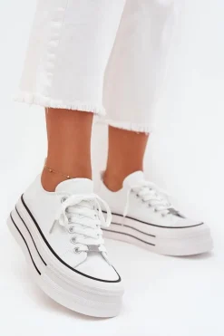 Trampki Damskie Na Masywnej Platformie Białe Marinae