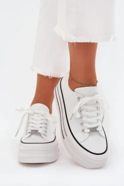 Trampki Damskie Na Masywnej Platformie Białe Marinae