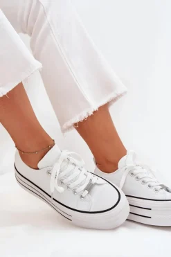 Trampki Damskie Na Masywnej Platformie Białe Marinae