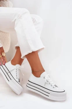 Trampki Damskie Na Masywnej Platformie Białe Marinae