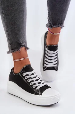 Trampki Damskie Na Masywnej Platformie Czarne Amyete