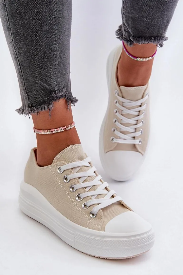 Trampki Damskie Na Masywnej Platformie Beżowe Amyete
