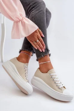 Trampki Damskie Na Masywnej Platformie Beżowe Amyete