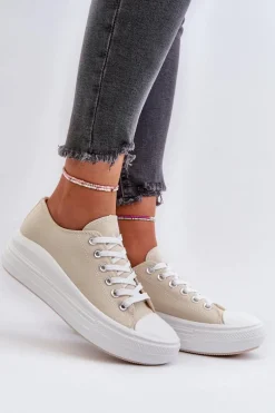 Trampki Damskie Na Masywnej Platformie Beżowe Amyete