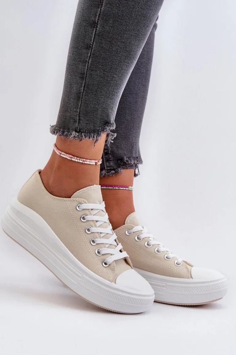 Trampki Damskie Na Masywnej Platformie Beżowe Amyete