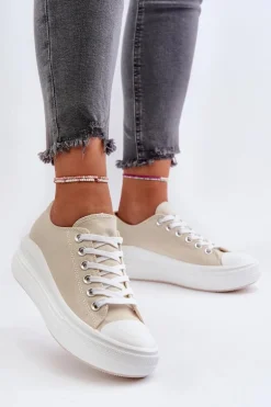 Trampki Damskie Na Masywnej Platformie Beżowe Amyete