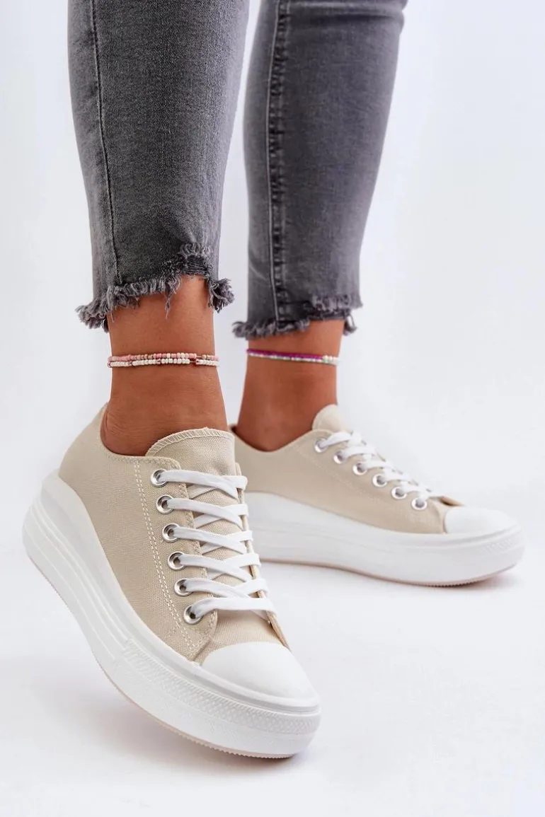 Trampki Damskie Na Masywnej Platformie Beżowe Amyete