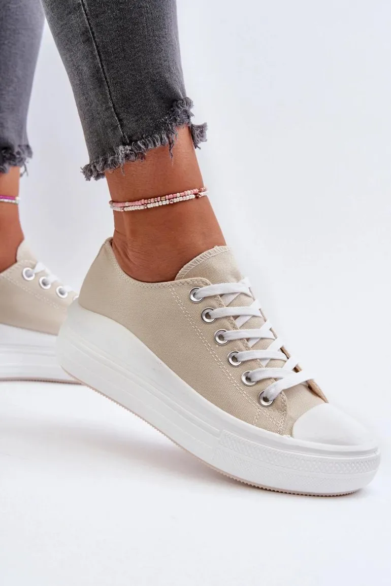 Trampki Damskie Na Masywnej Platformie Beżowe Amyete