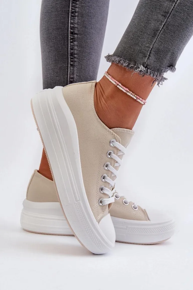 Trampki Damskie Na Masywnej Platformie Beżowe Amyete